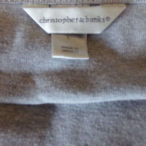 Christopher & Banks gray embellished 3/4 sleeve knit top L EUC crystal trim - Picture 5 of 5